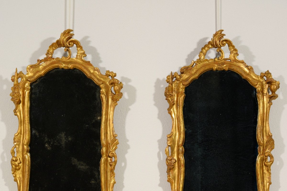 Couple De Miroirs En Bois Sculpté Et Doré, Venise,  XVIIIe Siècle, Louis XV-photo-4