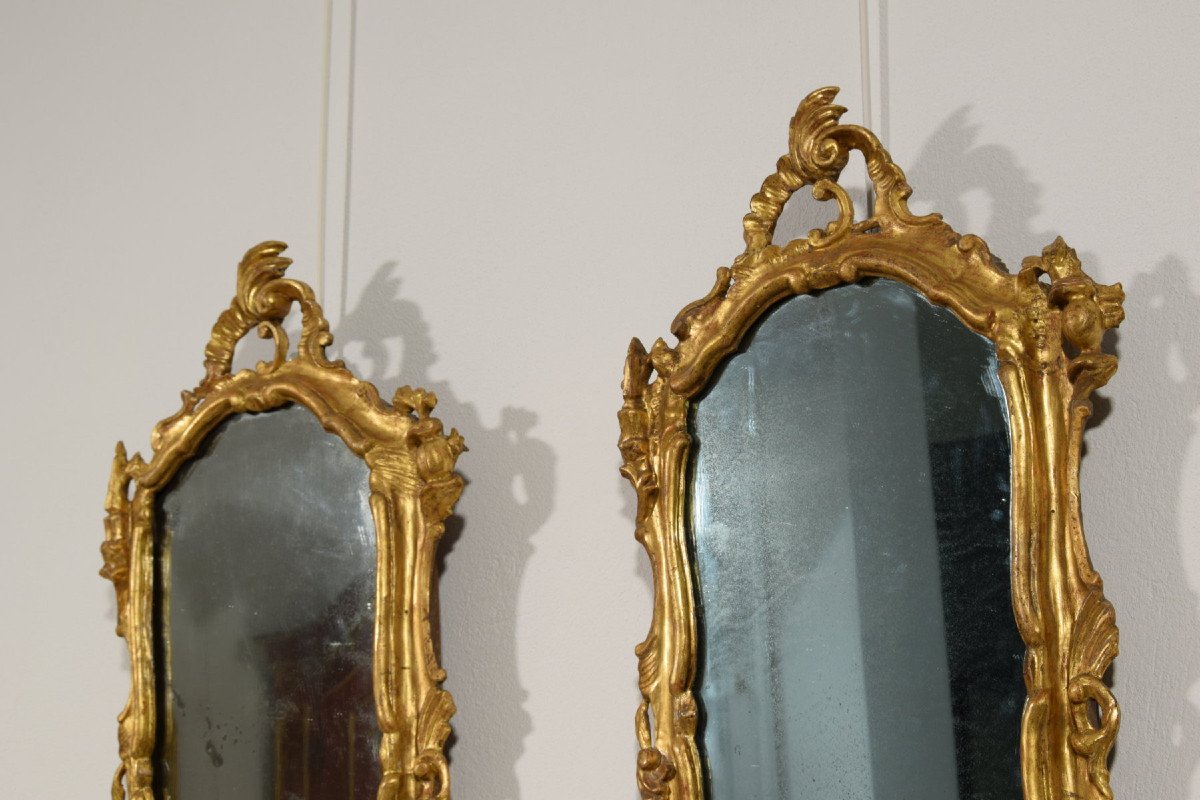 Couple De Miroirs En Bois Sculpté Et Doré, Venise,  XVIIIe Siècle, Louis XV-photo-1