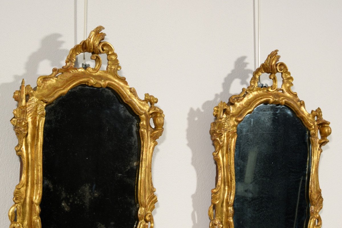 Couple De Miroirs En Bois Sculpté Et Doré, Venise,  XVIIIe Siècle, Louis XV-photo-3