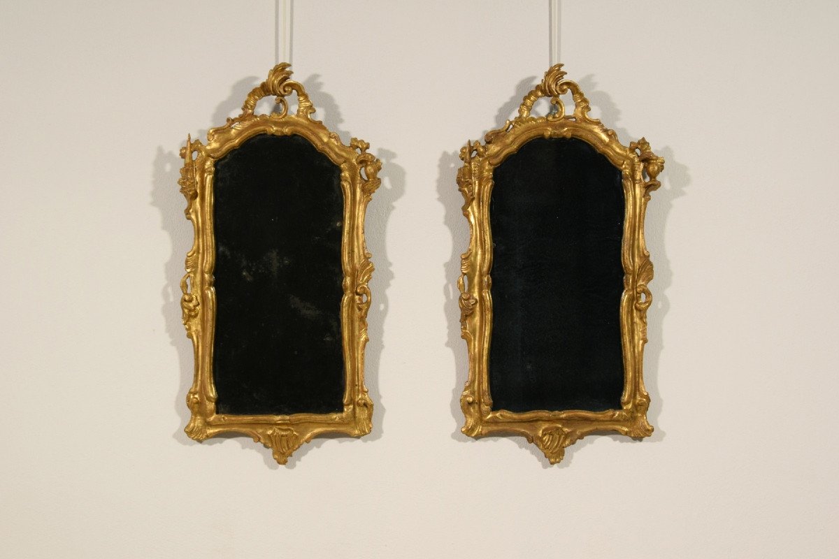 Couple De Miroirs En Bois Sculpté Et Doré, Venise,  XVIIIe Siècle, Louis XV-photo-7
