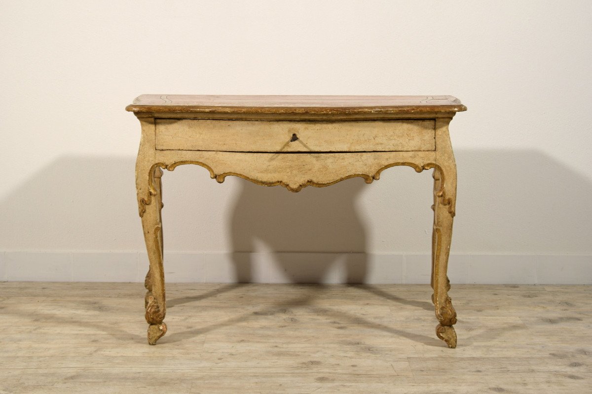 Console En Bois Laqué Et Doré, Italie, Début Du XVIIIe Siècle, époque Louis XIV-photo-2