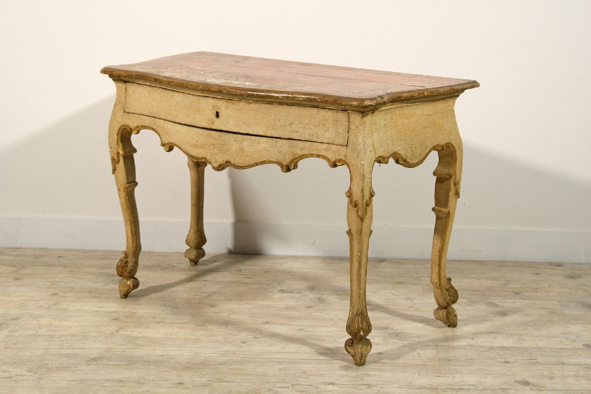 Console En Bois Laqué Et Doré, Italie, Début Du XVIIIe Siècle, époque Louis XIV-photo-4