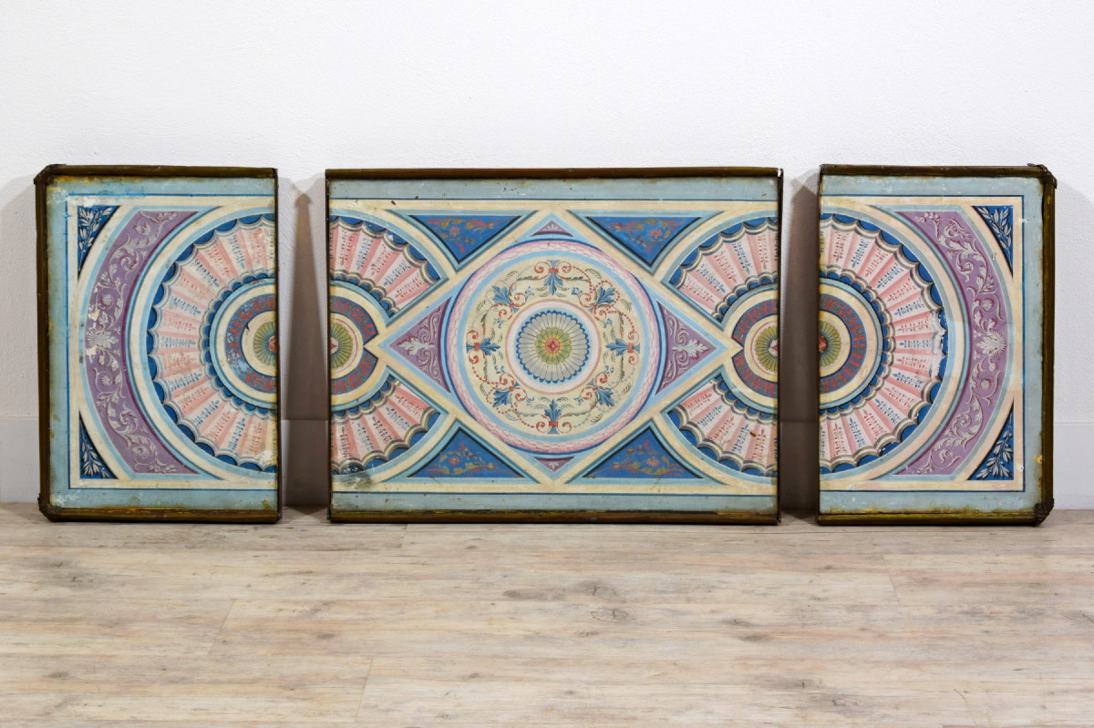 Centre De Table En Papier Peint Polychrome, Italie, Début Du XIXe Siècle-photo-3