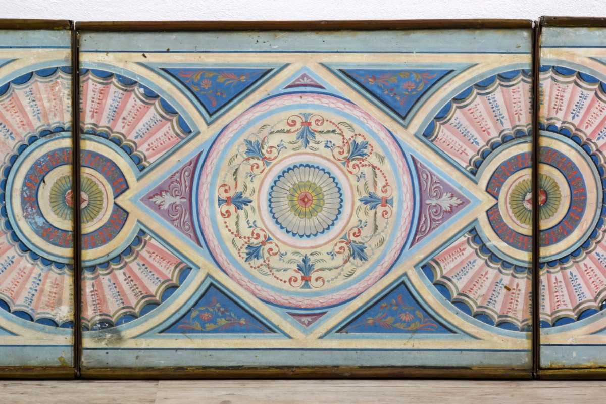 Centre De Table En Papier Peint Polychrome, Italie, Début Du XIXe Siècle-photo-3