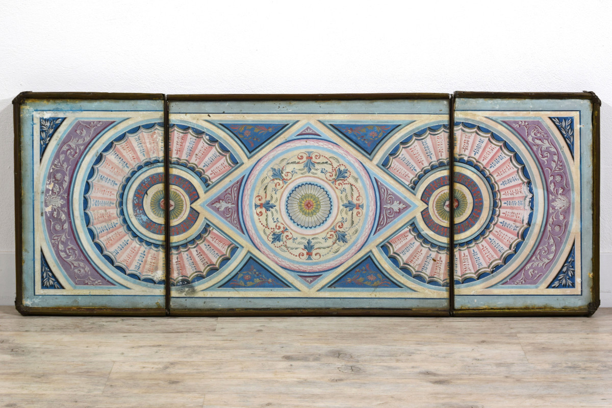 Centre De Table En Papier Peint Polychrome, Italie, Début Du XIXe Siècle