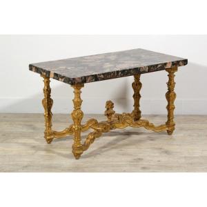Coffee table  con piano in marmo africano del XVIII secolo, base in legno dorato, Italia