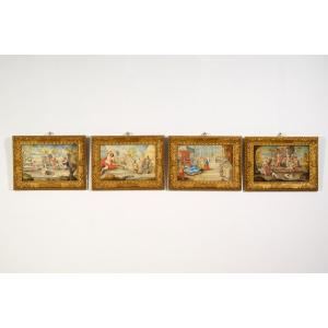 Quattro dipinti raffiguranti soggetti biblici, scuola francese, XVII secolo