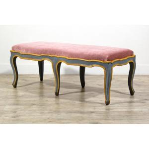 Panca in legno intagliato e laccato, Epoca Barocchetto, Italia, metà XVIII secolo