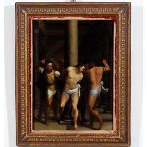 Flagellazione di Cristo, pittore romano della seconda metà del XVI secolo, olio su tavola