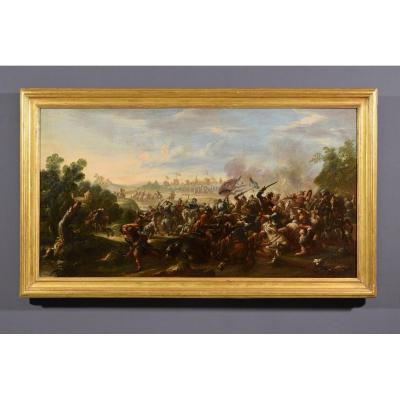 Peintre Actif En Italie Au XVIIe Siècle, Bataille Entre La Cavalerie Chrétienne Et Turque