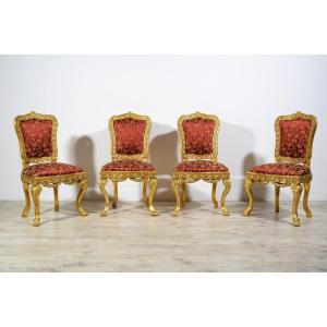 Quattro sedie barocche in legno intagliato e dorato, Roma, XVIII secolo
