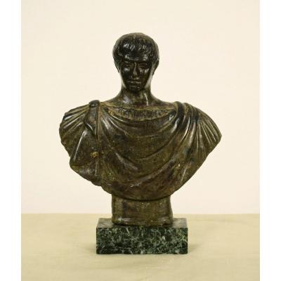 Ancien Buste En Pierre Sculpté, Empereur Romaine, XVIIe Siècle