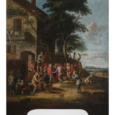 Giovanni Michele Graneri (Italia, Torino 1708-1762), Bambocciata (Contadini che ballano davanti all’osteria)