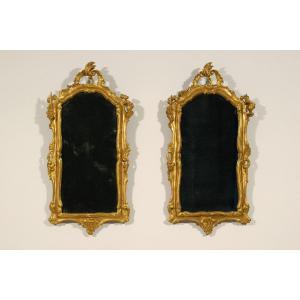 Couple De Miroirs En Bois Sculpté Et Doré, Venise,  XVIIIe Siècle, Louis XV