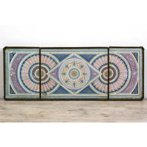 Centre De Table En Papier Peint Polychrome, Italie, Début Du XIXe Siècle