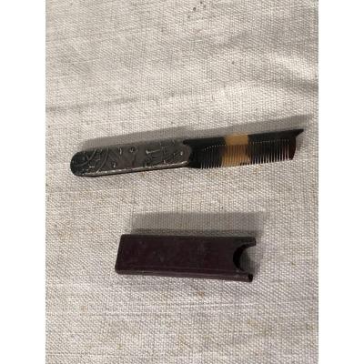 Silver Mustache Comb And Tortoiseshell.