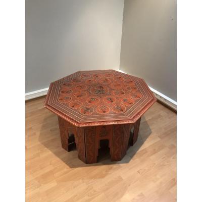 Large Octogonal Table In Red Lacquer. Burma Early 20th Century.