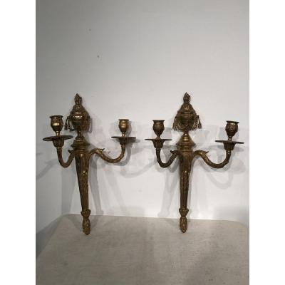 Pair Of Louis XVI Wall Lights In 18th Century Gilt Bronze.