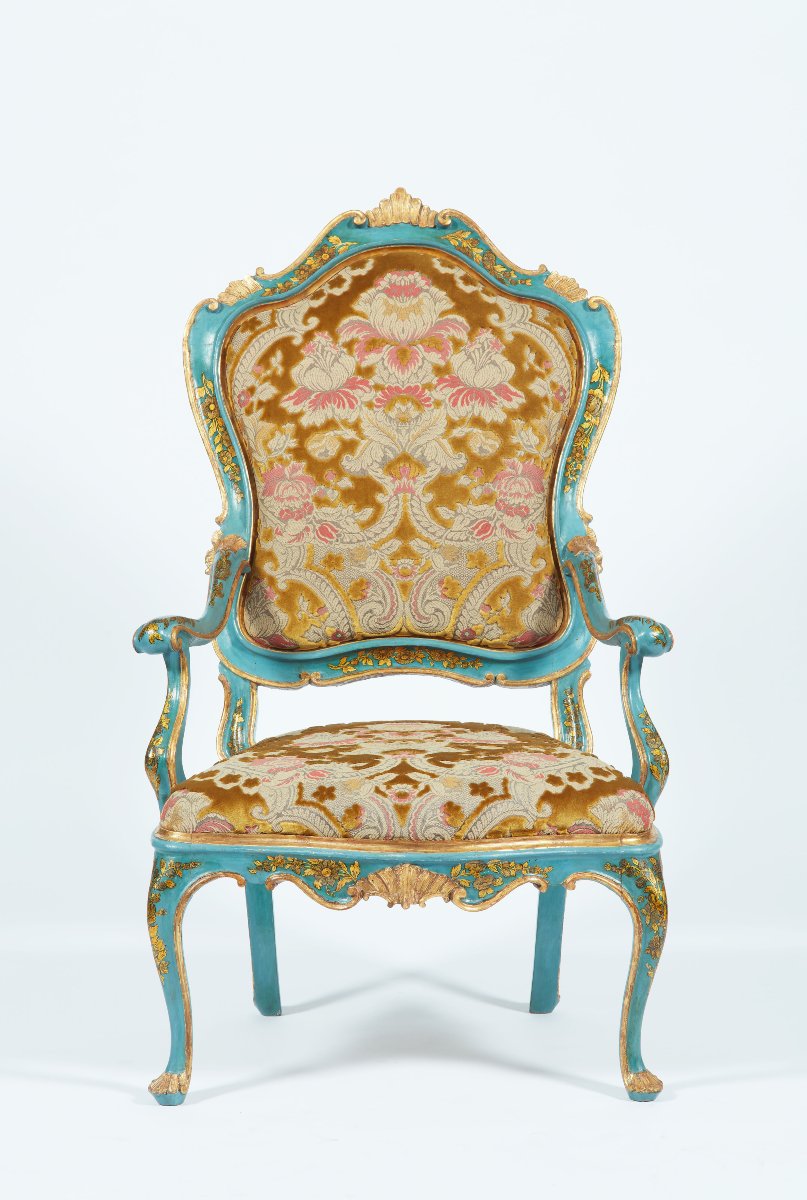 Set di quattro antiche poltrone veneziane laccate, 18esimo secolo-photo-2