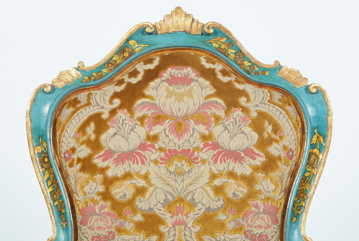 Set di quattro antiche poltrone veneziane laccate, 18esimo secolo-photo-3