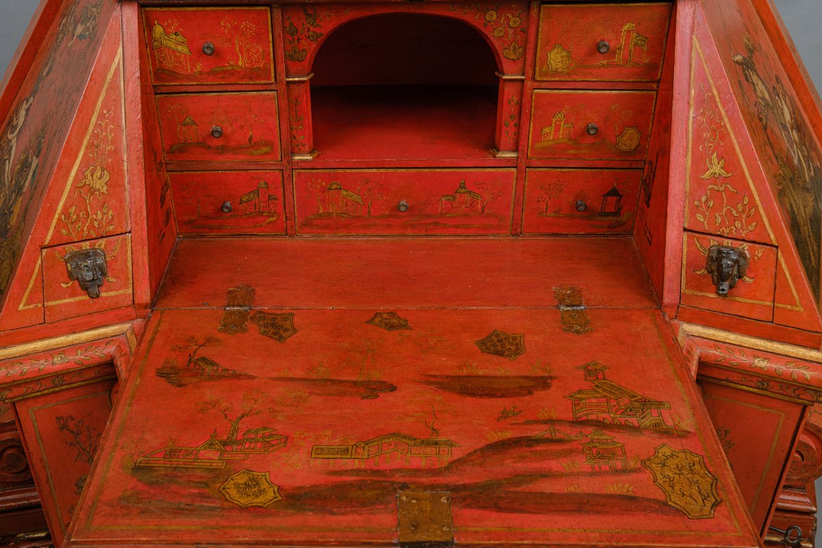 Raro cabinet veneziano laccato rosso e dipinto con motivi mitologici, Venezia XVIII secolo-photo-8