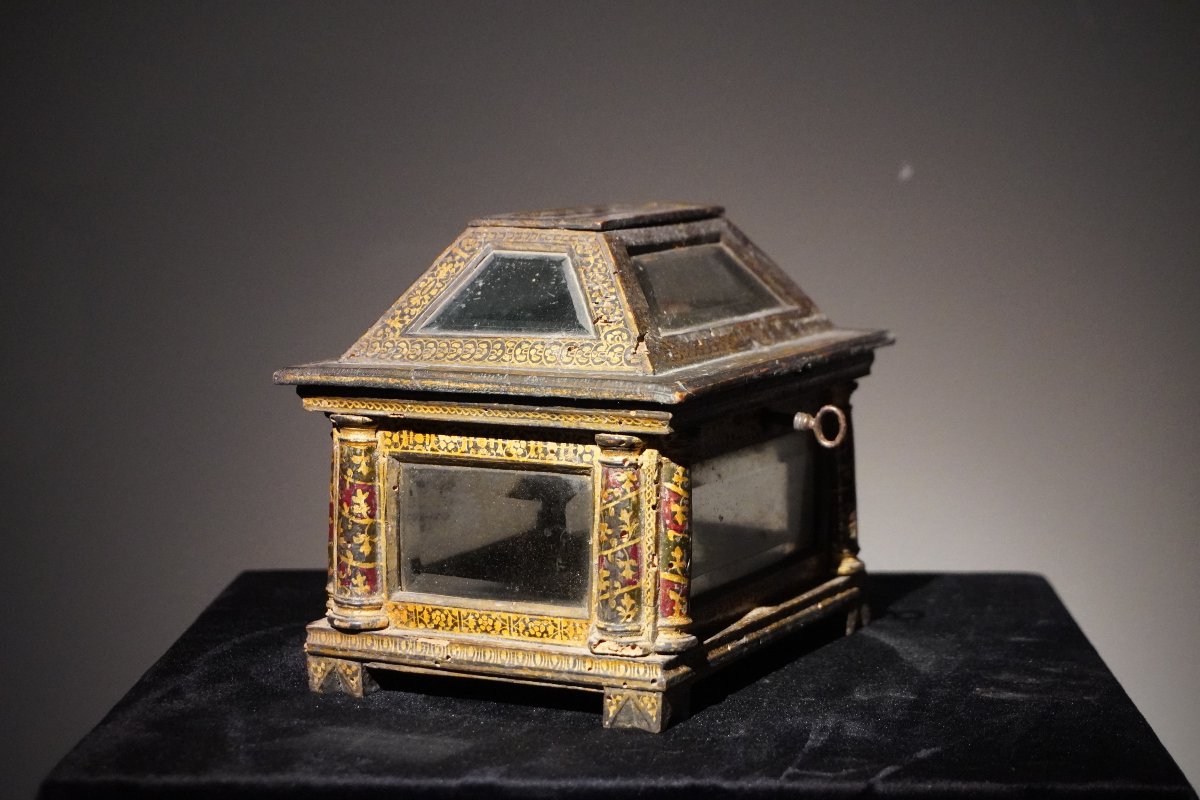 Cofanetto veneziano in legno laccato e dorato e cristallo di rocca, Venezia, XVIII secolo-photo-3