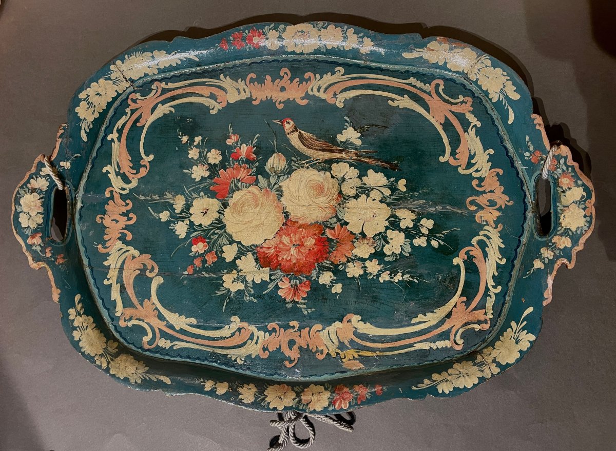 Raffinato vassoio laccato veneziano, Venezia, 18esimo secolo-photo-3