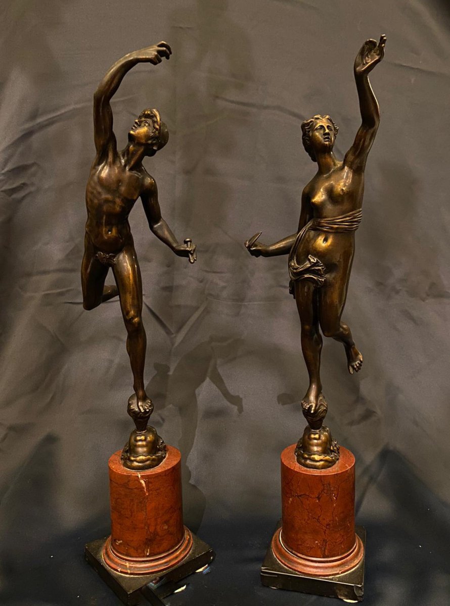 Paire De Statuettes En Bronze Fortune Et Mercure, XIXe Siècle