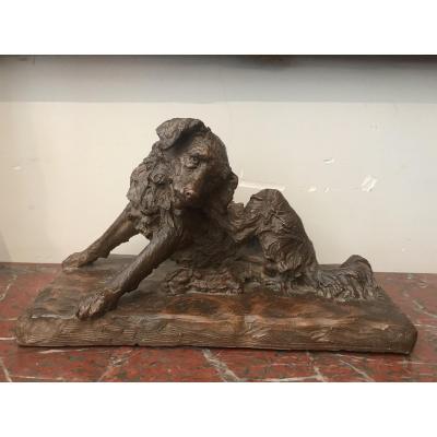 Sculpture De Chien En Terre cuite