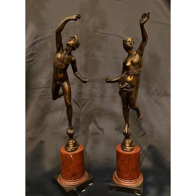Paire De Statuettes En Bronze Fortune Et Mercure, XIXe Siècle