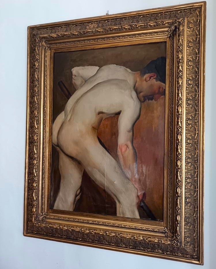 Uomo nudo che lavora – Olio su carta applicata su tela, 1880-photo-2