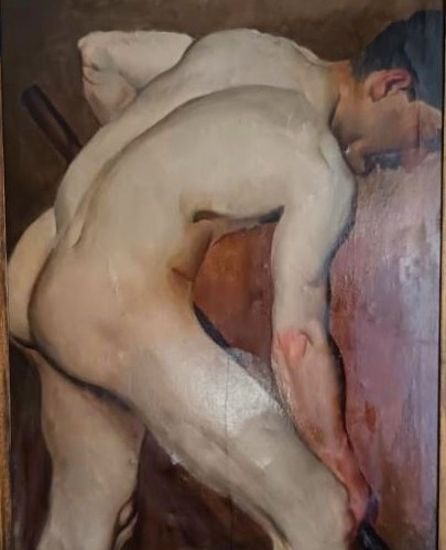 Uomo nudo che lavora – Olio su carta applicata su tela, 1880-photo-2