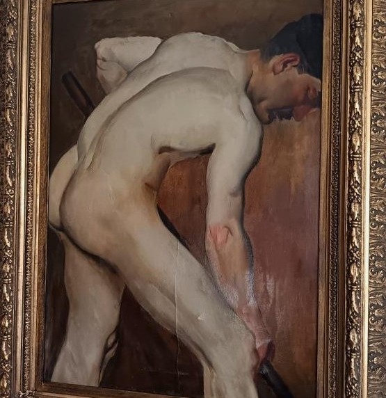 Uomo nudo che lavora – Olio su carta applicata su tela, 1880-photo-3