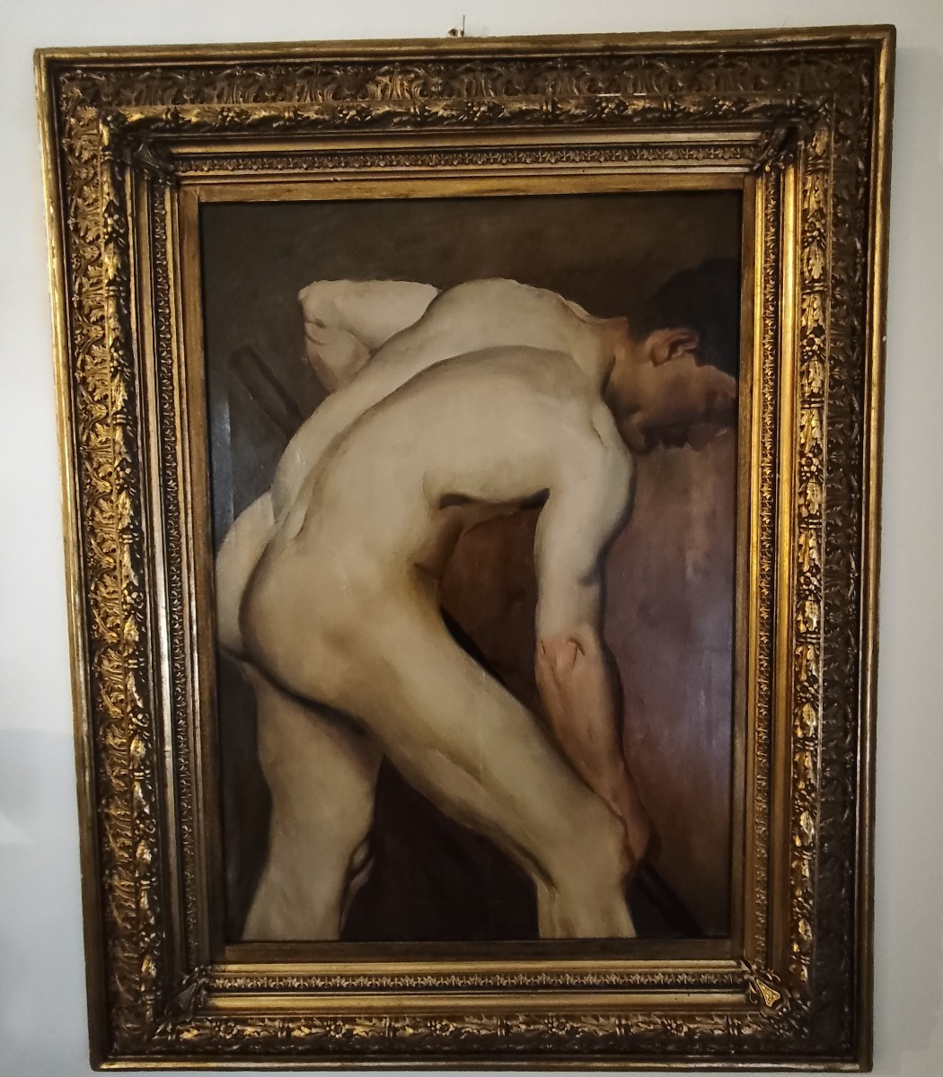 Uomo nudo che lavora – Olio su carta applicata su tela, 1880-photo-5