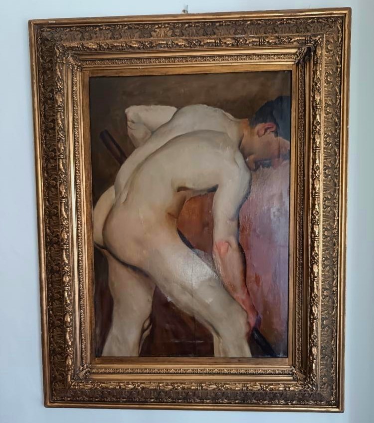 Uomo nudo che lavora – Olio su carta applicata su tela, 1880