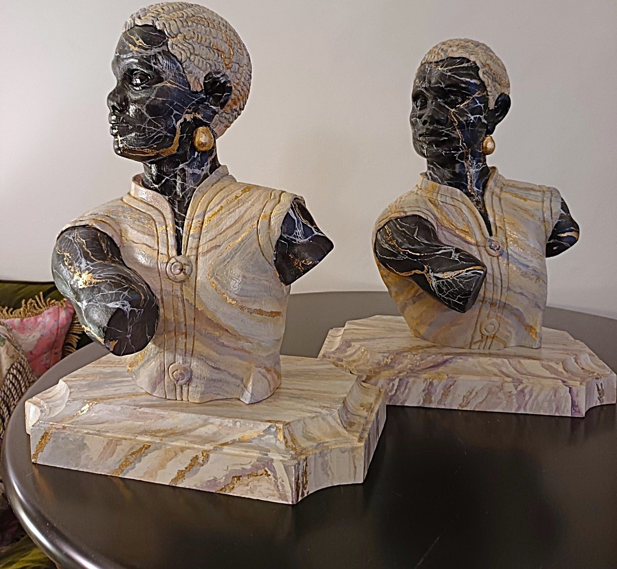 Coppia di statue in legno laccato a finto marmo – Roma, inizio XX secolo-photo-4