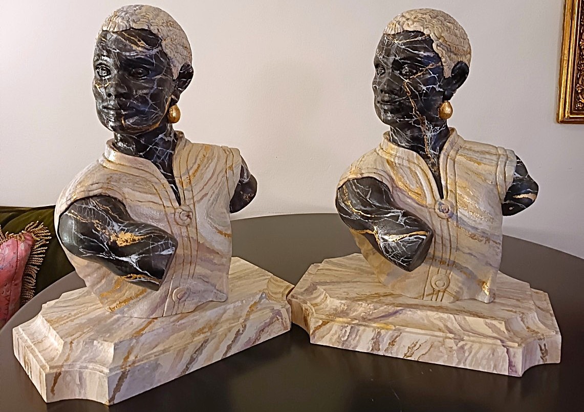 Coppia di statue in legno laccato a finto marmo – Roma, inizio XX secolo-photo-1