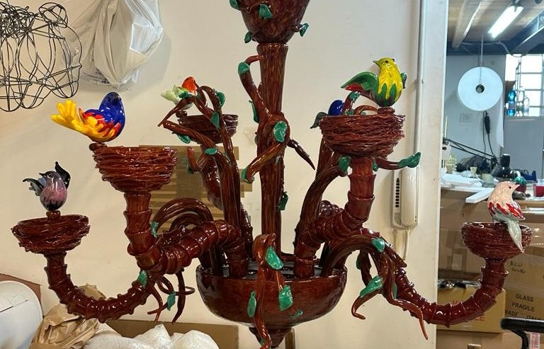 Coppia di lampadari Murano modello Ca’ Rezzonico 1960-photo-4