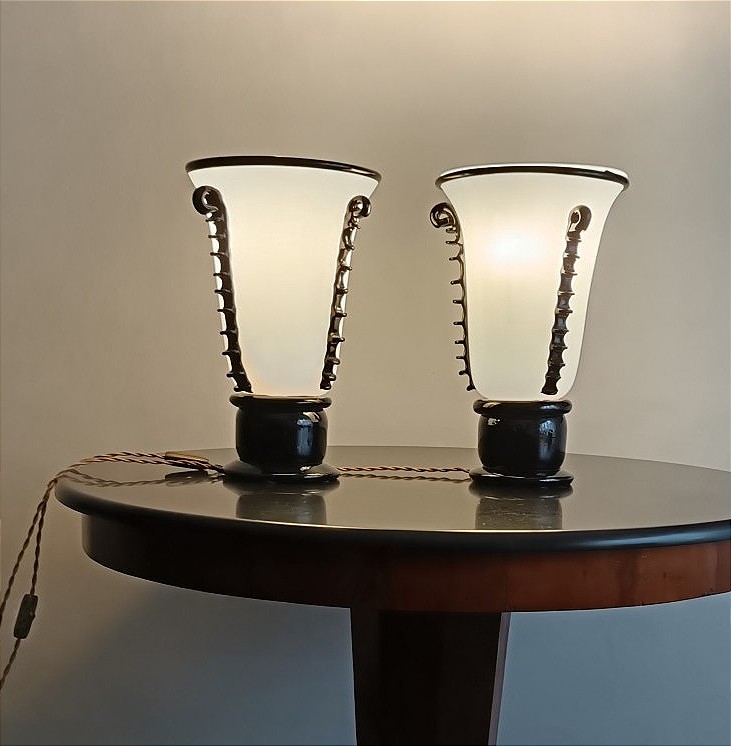 Coppia di vasi in pasta di vetro Murano 1940 Art Decò-photo-4