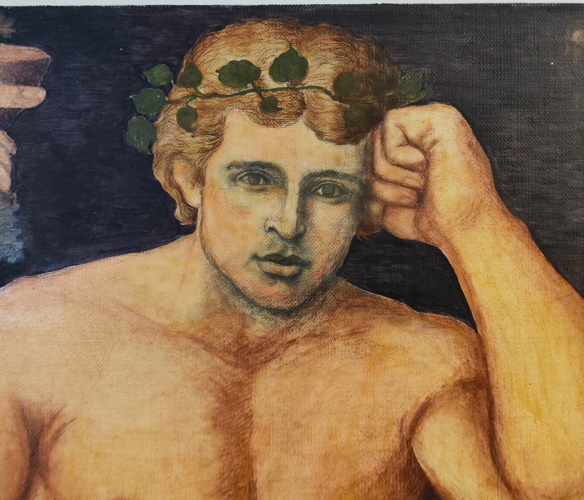 Olio su pannello giovane Bacco del XX secolo-photo-3