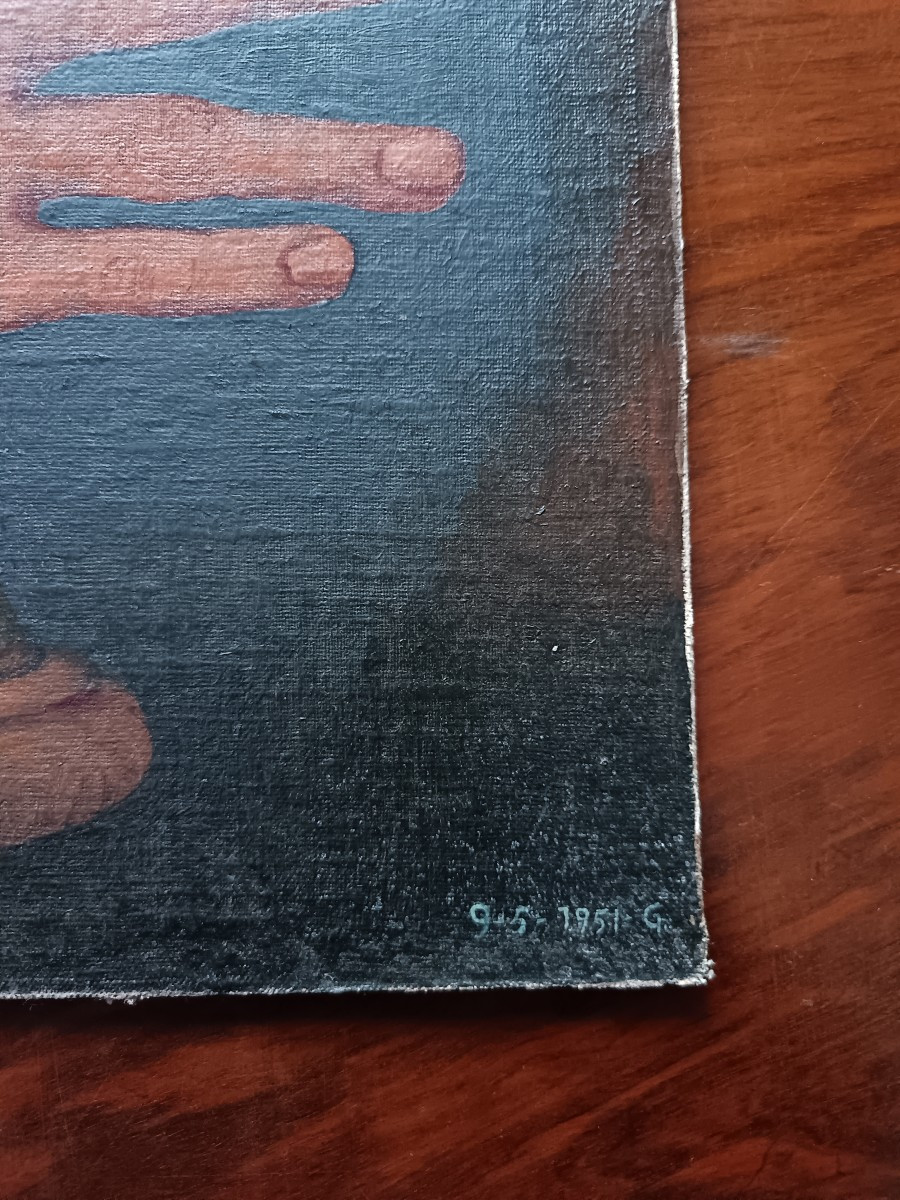 Olio su pannello trittico di mani 1950-photo-1