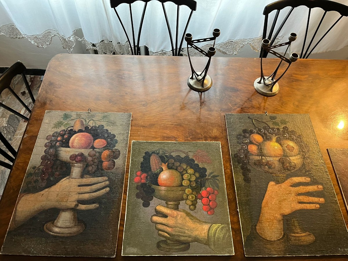 Olio su pannello trittico di mani 1950