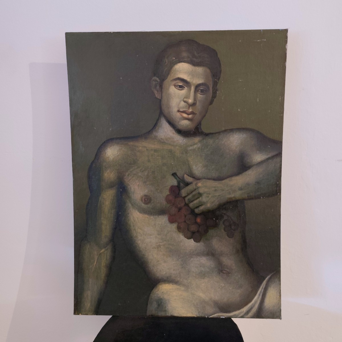 Olio su cartoncino del 1950 giovane Bacco