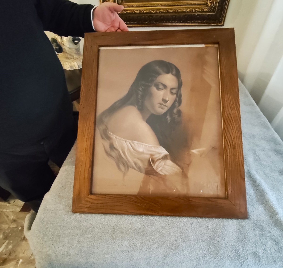 Olio su carta epoca fine XIXsec la donna popolana-photo-2