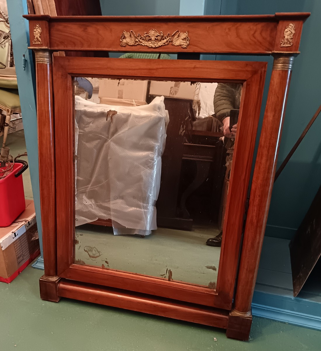 Specchiera Impero del 1810 con bronzi dorati-photo-2