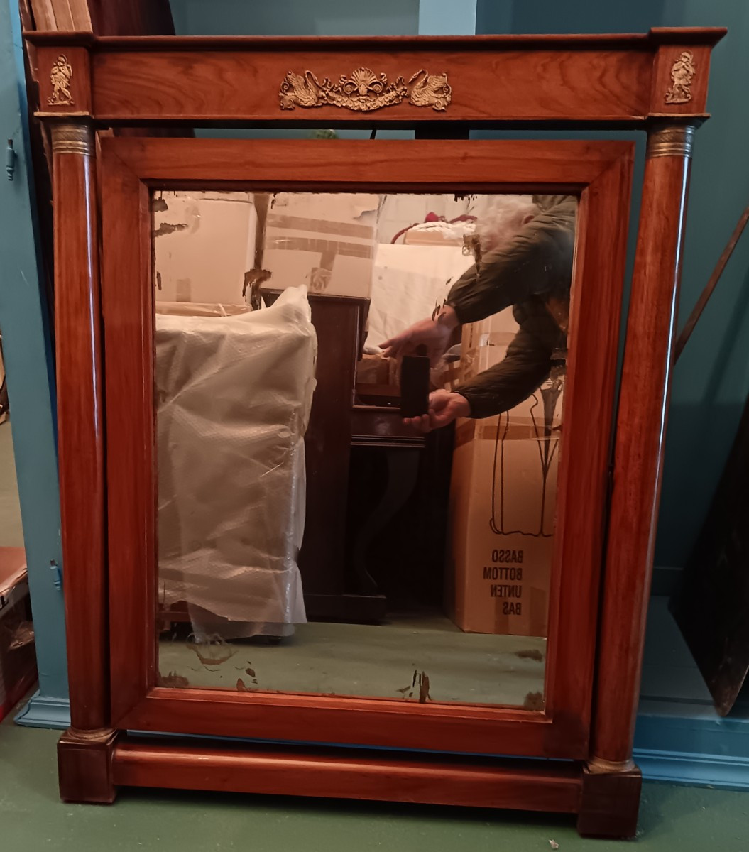 Specchiera Impero del 1810 con bronzi dorati-photo-4