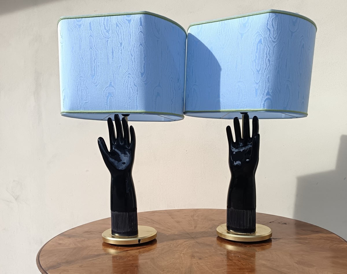 Coppia di lampade in ceramica 1950 guanto Pirelli-photo-3