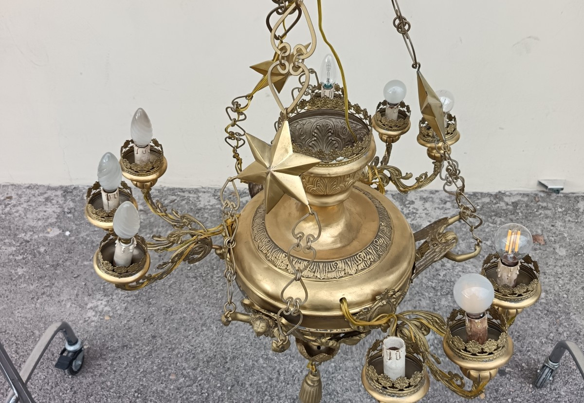 Lampadario in lamierino di bronzo Italia 1850 raro-photo-1