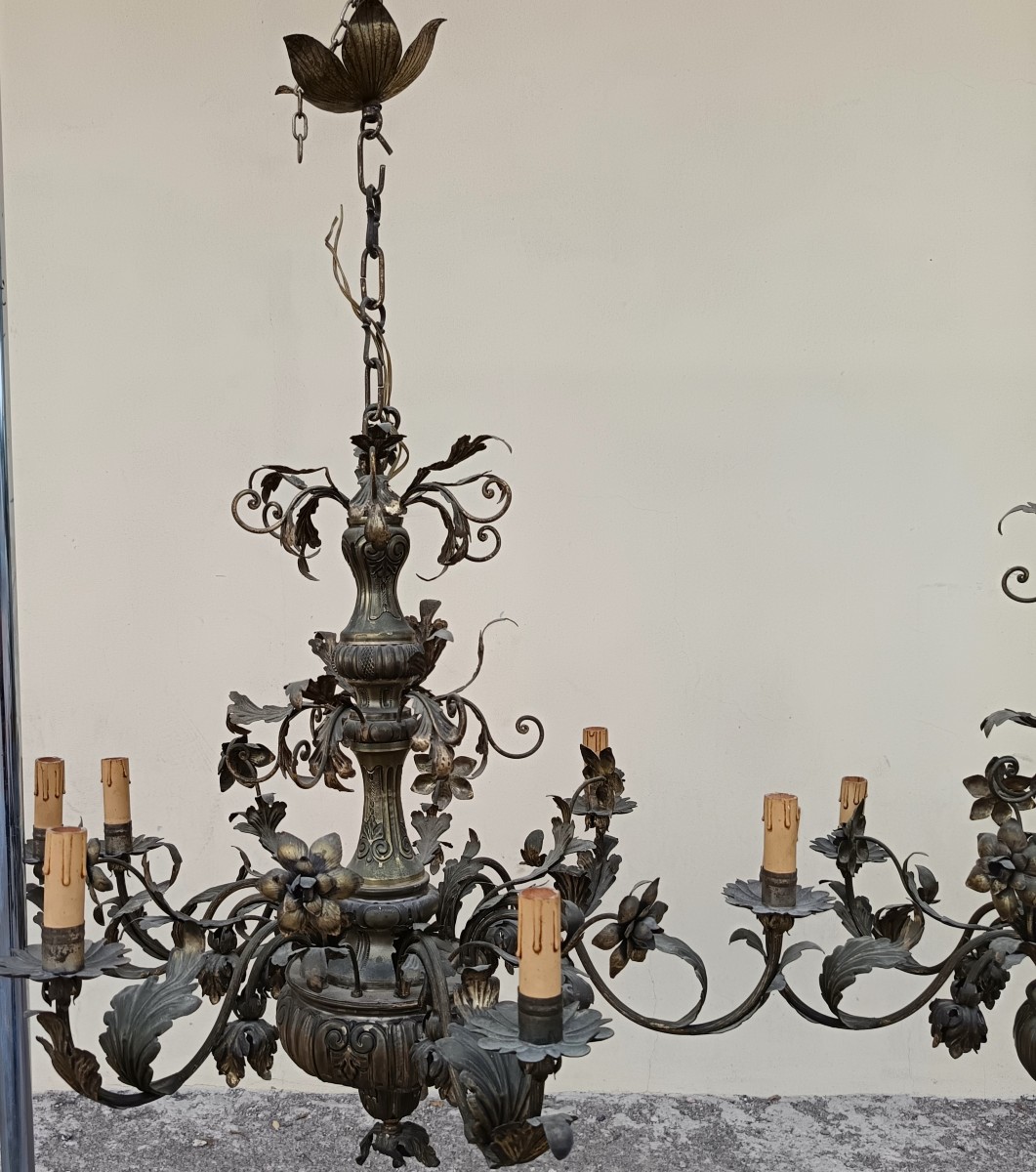 Coppia lampadari 1850 lamierino in rame argento-photo-3