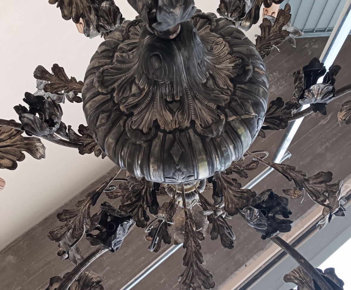 Coppia lampadari 1850 lamierino in rame argento-photo-5